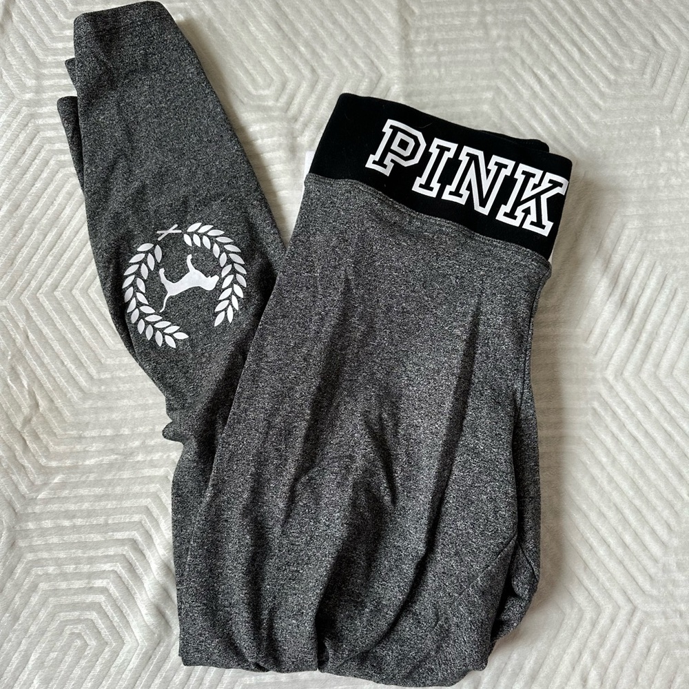 VS PINK Gray Logo Leggings Size Large